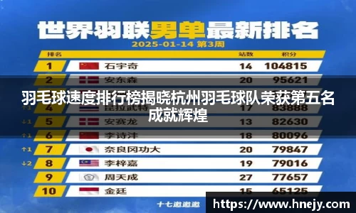 羽毛球速度排行榜揭晓杭州羽毛球队荣获第五名成就辉煌